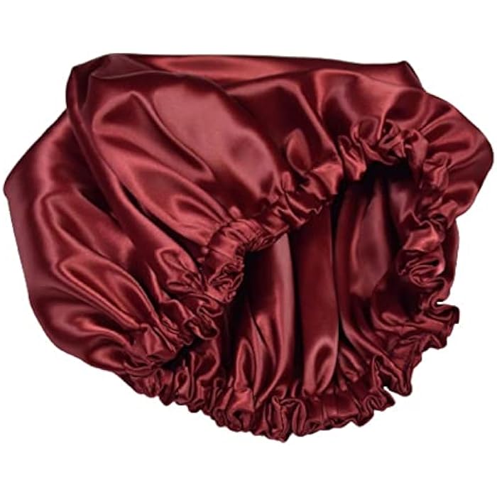 Generic Unisex Adults Satin Bonnet With 2 Scrunchies - Maroon - Image 2